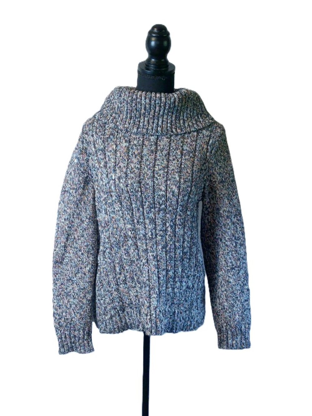 Christopher & Banks Small Cowl Neck Chunky Marled Knit Sweater Blue Multi Ribbed